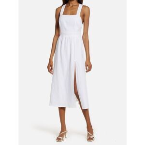 REFORMATION Elara Linen Fit & Flare Midi Dress Size 2 Sleeveless Ivory White